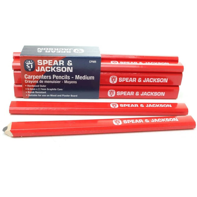 Carpenters Pencil Medium Pack of 12 - Black - Spear&jackson
