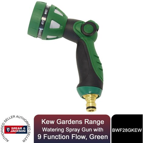 Spear & Jackson Watering Spray Gun, 9 Function Flow, Kew Gardens Range, Green