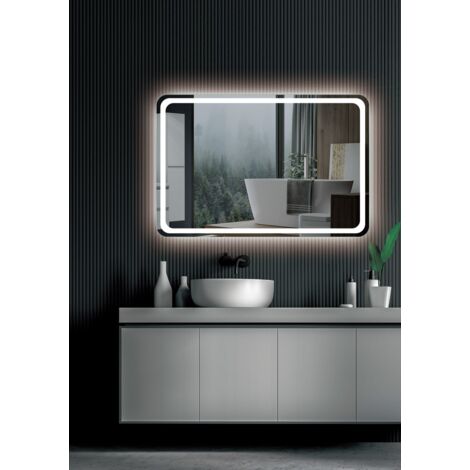 Specchi bagno a LED - Specchio bagno con luce - Specchio retroilluminato 120 x 80 cm - con bordi arrotondati e luce frontale fredda - AUST012/120