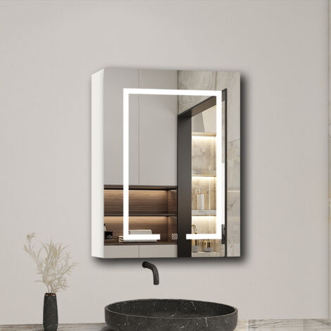 Specchi Bagno Contenitori Con Luce P 13 x L 50 x H 70 cm, Bianco, Con temperatura colore regolabile a 3 livelli e antiappannamento.