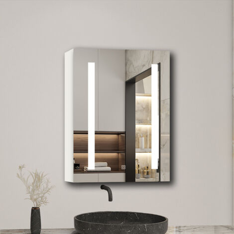 Specchi Bagno Contenitori Con Luce P 13 x L 50 x H 70 cm, Bianco, Con temperatura colore regolabile a 3 livelli e antiappannamento.
