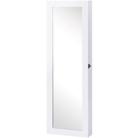Specchiera Armadio Portagioielli da Parete in Legno MDF Bianco 37x9.5x112 cm