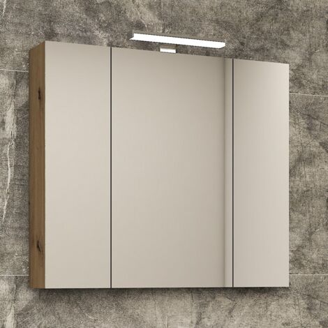 Specchiera bagno 80 cm a tre ante in rovere naturale  LAC-EFESTO-80 kamalu