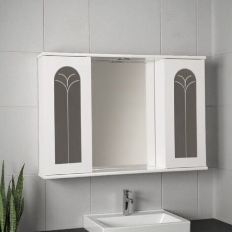 Specchiera bagno Bianco Lucido 92 cm a 2 ante palme con luce LED
