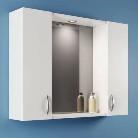 Specchiera bagno con mensole aperte e anta specchiata in legno