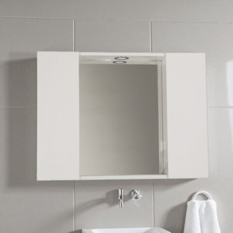 Specchiera bagno in legno 81 cm a 2 ante con faretto LED Bianco Lucido