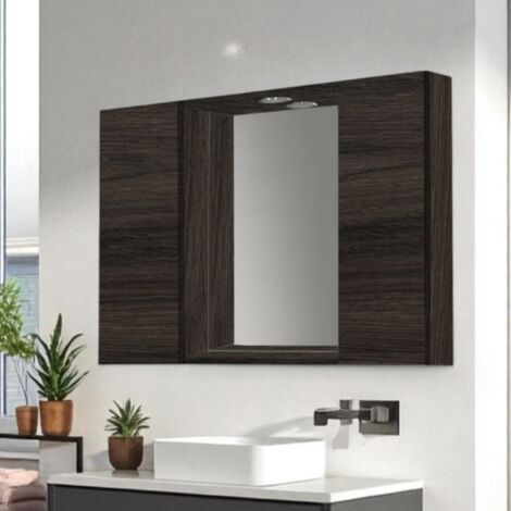 Specchiera bagno in legno 81 cm a 2 ante con faretto LED Olmo Caffe'