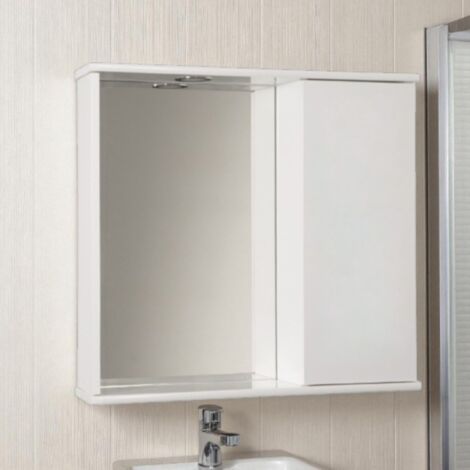 Specchiera contenitore 69 cm con anta liscia e luce Led  Bianco Lucido