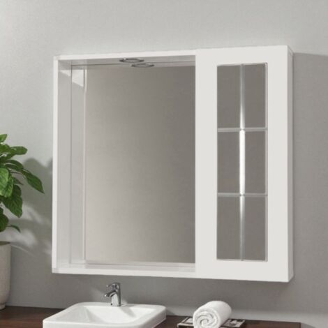 Specchiera contenitore con anta inglesina e luce Led  Bianco Lucido 68 cm
