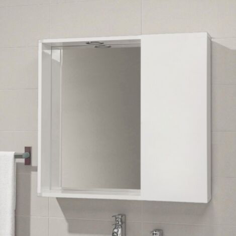 Specchiera contenitore con anta liscia e luce Led  Bianco Lucido 68 cm