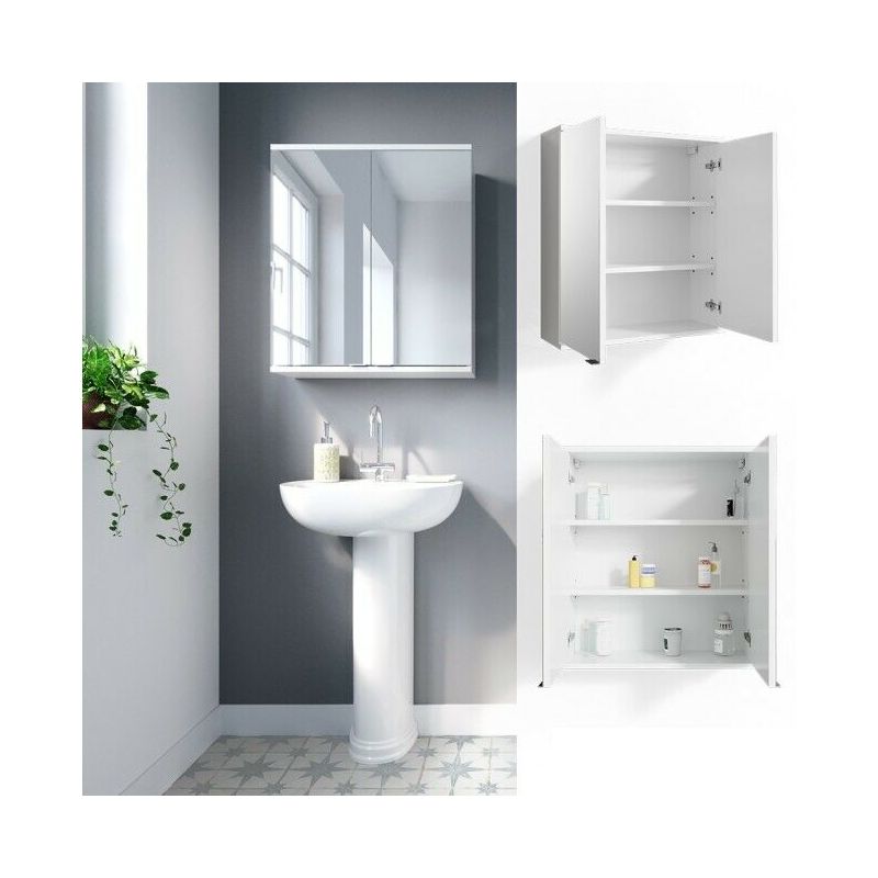 Specchiera Bagno Con Mobiletto.Specchiera Da Bagno Mobile Specchio Moderno Con 3 Ripiani 60x68x20 Bianco 4251421932814