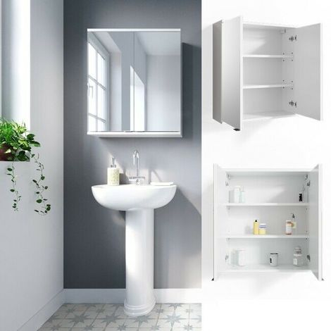 Mobiletto Con Specchiera Bagno.Specchiera Da Bagno Mobile Specchio Moderno Con 3 Ripiani 60x68x20 Bianco 4251421932814