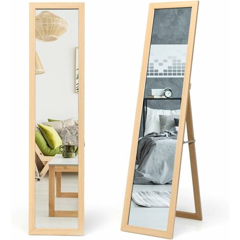 Specchiera da Terra Autoportante a Figura Intera, Specchio Rettangolare, Bianco/Legno