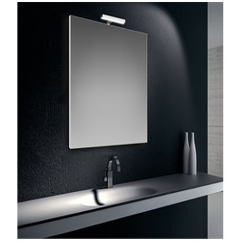 Specchiera filo lucido 80x60 cm reversibile con telaio perimetrale a filo specchio e lampada led cromata