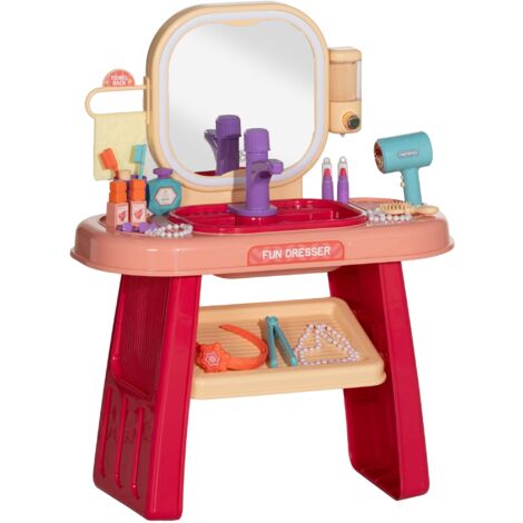 Specchiera Giocattolo per Bambini Tavolo Toeletta con Accessori e Rubinetto Rosa