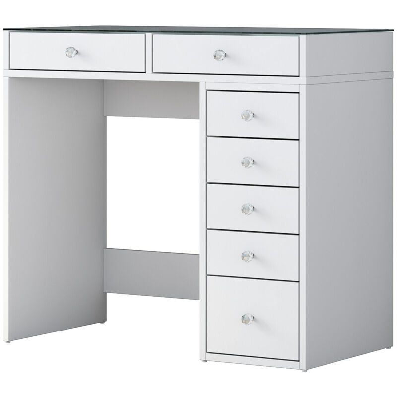 Coiffeuse 7 tiroirs 90×44,5×79,8 cm avec rangement blanc