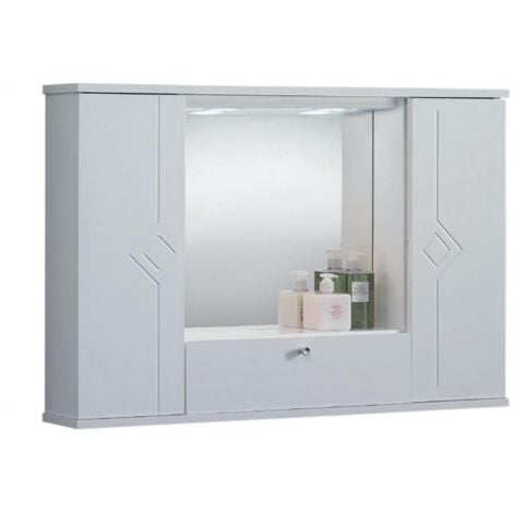 DICTAC specchio bagno contenitore con Illuminazione LED e Presa 70 x 60 x  15 cm armadietto mobile specchiera a 3 Ante e conservazione,Bianco :  : Casa e cucina