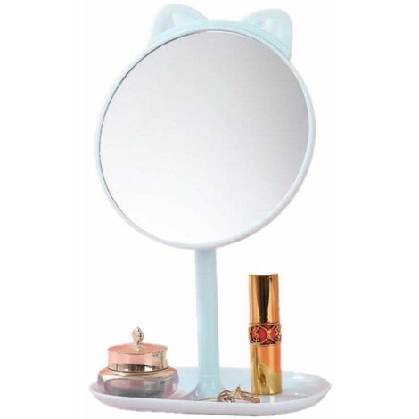 Specchietto da trucco da comodino con manico - Orecchie da gatto blu + pettine