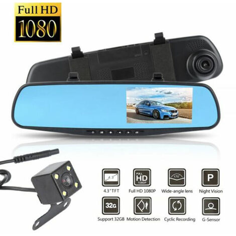 SPECCHIETTO RETROVISORE DVR 4.3" FULL HD MONITOR TF CAMERA ANTERIORE POSTERIORE