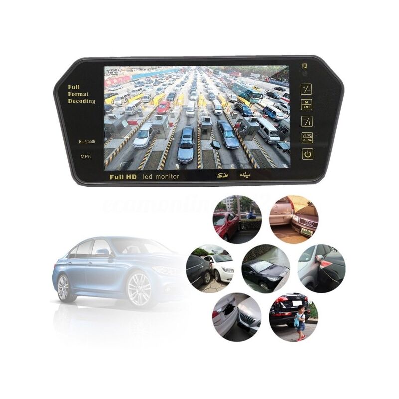 Image of Trade Shop - Specchietto Retrovisore Monitor 7'' Bluetooth Usb Sd Tft Mp5 Camera Auto