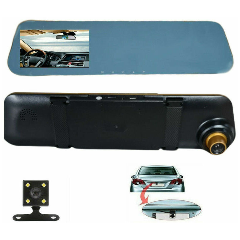 Image of Specchietto retrovisore monitor dvr registra retromarcia 2 telecamere auto oro