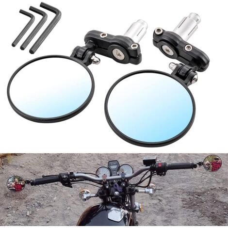 Specchietto retrovisore per moto, specchio tondo da 7/8" (22 mm), pieghevole, convesso, per Harley Davidson, Honda, Kawasaki, Suzuki, Triumph, Yamaha e Indian