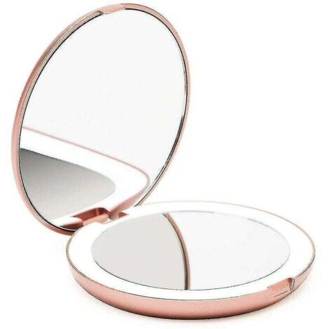 Specchietto tascabile illuminato, ingrandimento 1x/10x - Ampio specchio per il trucco portatile con illuminazione naturale, diametro 9 cm