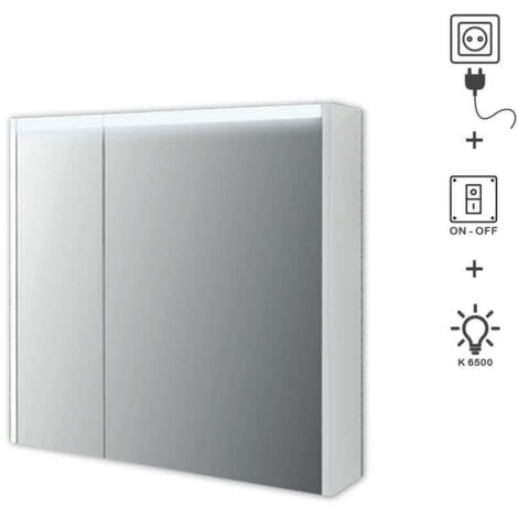 Specchio 2 ante illuminazione led Made in Italy 84218 Bianco Opaco