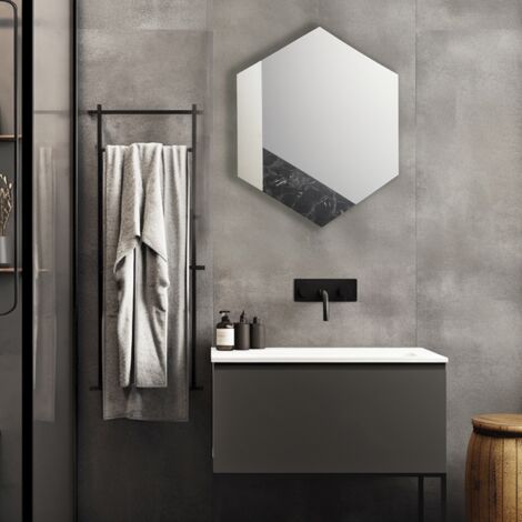 Specchio 70x80 cm decori foglia argento e marmo laminato nero - CHARLIE