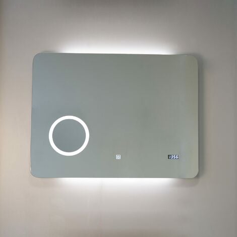 Specchio A Led 80X60 Touch Con Orologio Digitale E Lente Ingranditore