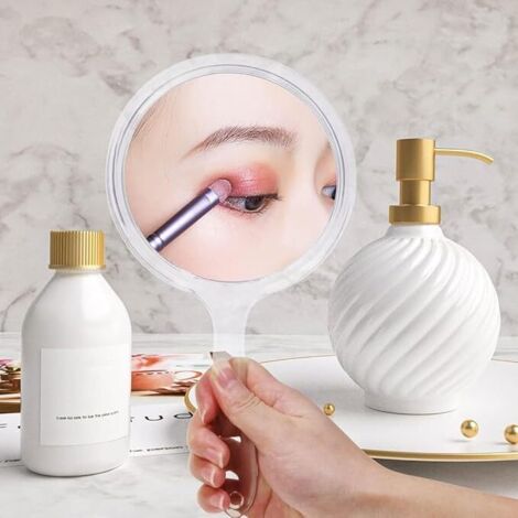 specchio a mano con manico, specchio a mano bifacciale, specchio ingranditore, specchio per il trucco portatile, specchio tascabile, uso domestico e da viaggio, trucco quotidiano da donna