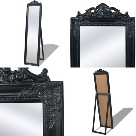 Specchio Autoportante Stile Barocco 160x40 cm Nero - Specchio in Legno - Specchio Nero