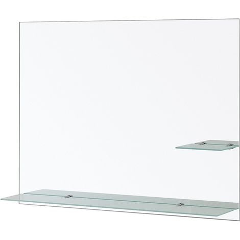 Specchio bagno 80x60 cm a filo lucido con mensole in vetro satinato