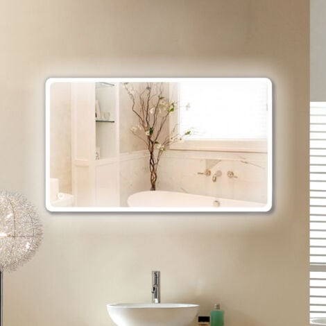 Specchio bagno angolare tondo con LED 120x70 cm