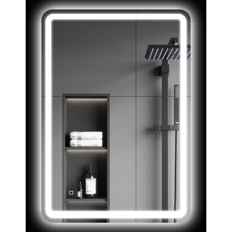 Specchio Bagno con Interruttore Touch, Luce LED a 3 Temperature e Antiappannamento, 70x100cm