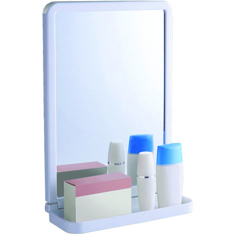SPECCHIO BAGNO CON MENSOLA IN ABS  mm.299x200x87  colore bianco    AGLAIA