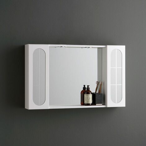 Specchio contenitore 70x22 cm in legno color cemento - Leeds bath