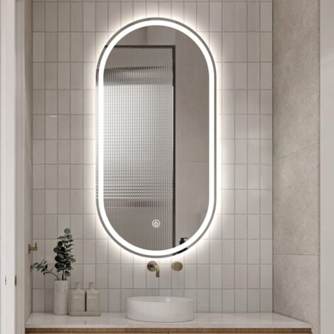 AHD AMAZING HOME DESIGN Specchio bagno design ovale retroilluminato con antiappannamento Refur XL