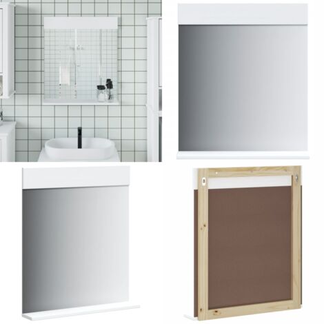 Specchio Bagno e Ripiano BERG Bianco 60x12x70 cm Legno Massello - Ripiano portaoggetti - Specchio in vetro