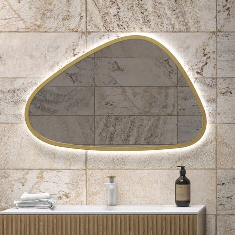 Specchio bagno led 65x100 cm forma a goccia cornice oro  KAM-EL6500G kamalu