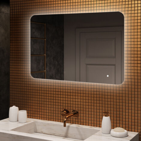 Specchio bagno LED Artforma, 100x70, Interruttore touch, LED Dual, Specchio Arrotondato