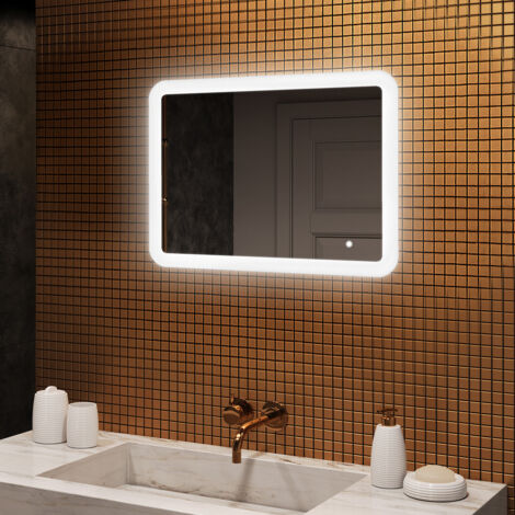 Specchio bagno LED Artforma, 80x60, Interruttore touch, LED Dual, Specchio Arrotondato
