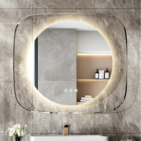 Specchio Bagno Led Luce Specchio Retroilluminato bagno Creativo Rotondo 80x70 cm Dimmerabile Luce, Antiappannamento, Interruttore Touch, Memoria