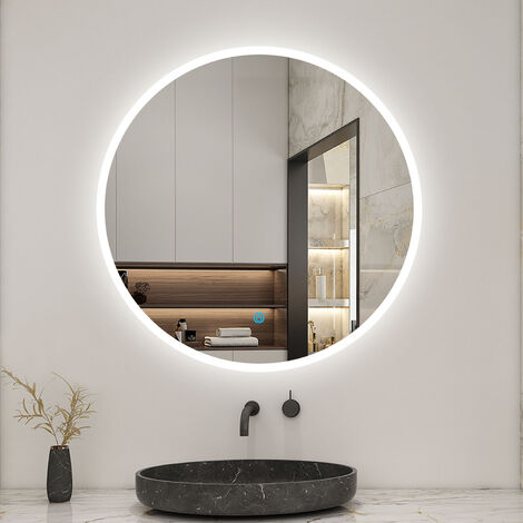 Specchio LED Bagno Rotondo 60/70/80cm Antiappannamento + Bianco Freddo e Giallo Caldo
