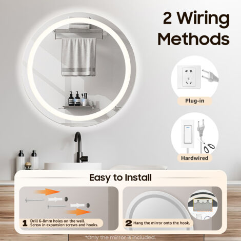 Specchio bagno LED rotondo a parete, specchio per il trucco