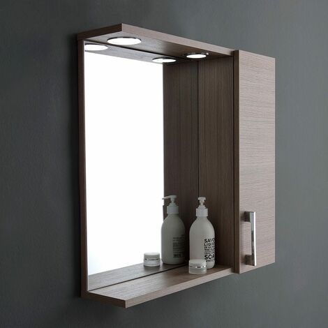 Specchio Contenitore per Bagno Specchio in Legno Massello con Ripiano  Specchio per Trucco Mobile Pensile A Parete Tondo, Sinistra E Destra  Push-Pull