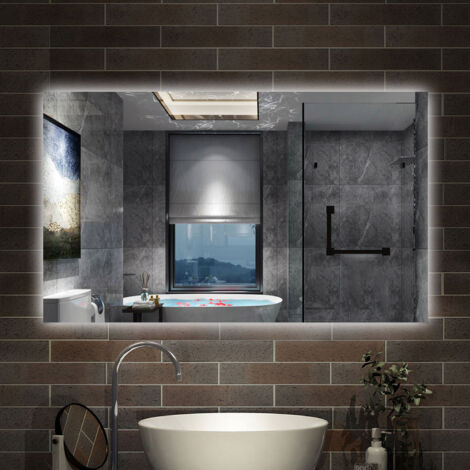 Specchio bagno Rettangolare 100x60 cm con led + Bordo non sabbiato + IP44