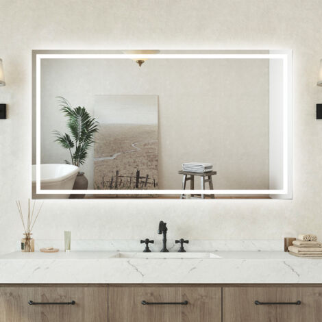 Specchio bagno Rettangolare 100x60cm Retroilluminato Con Led, Antiappannamento + 3 Luci
