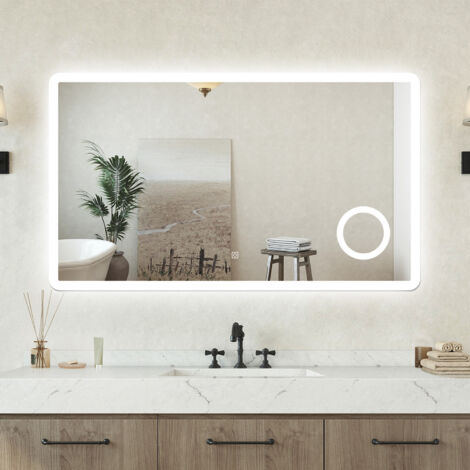 Specchio bagno Rettangolare 120x60cm Led Con 3 Luci + 3X Lente d'ingrandimento + Antiappannamento