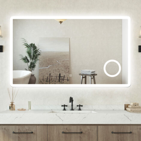Specchio bagno Rettangolare 120x70cm Led Con 3 Luci + 3X Lente d'ingrandimento + Antiappannamento